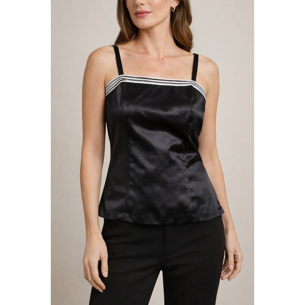 Louise Ricci Camisole Top Black Satin Rhinestone Embellished Formal Size 14